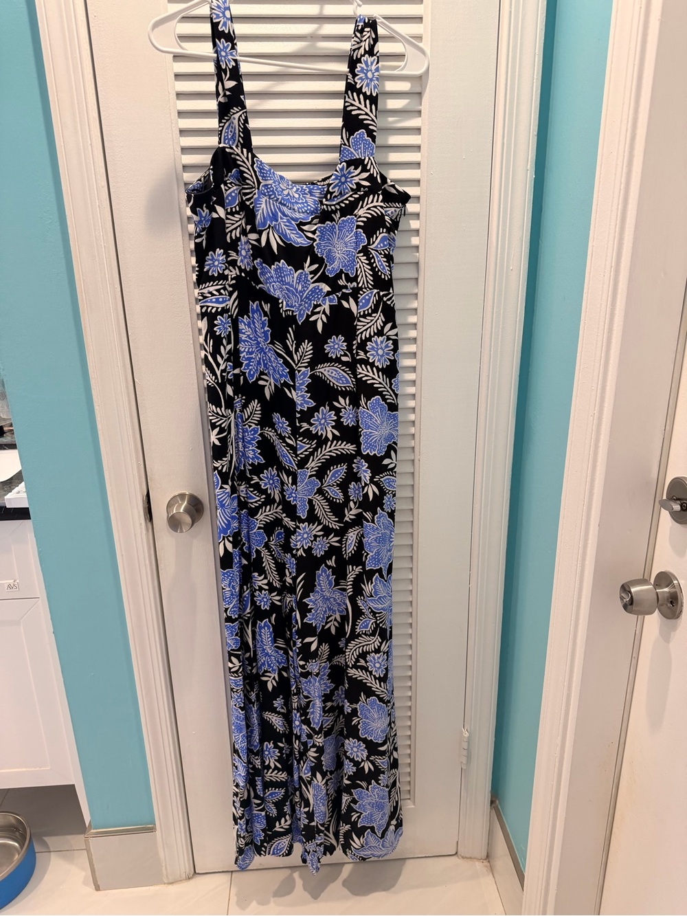 Black Jumpsuit with Blue Floral Print